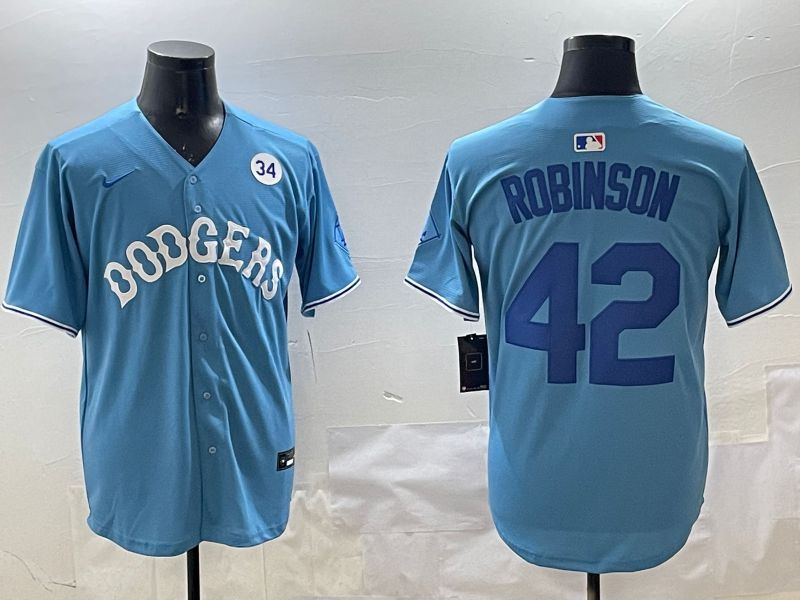 Men Los Angeles Dodgers 42 Robinson Light Blue Joint Name 2025 Nike MLB Jersey style 6